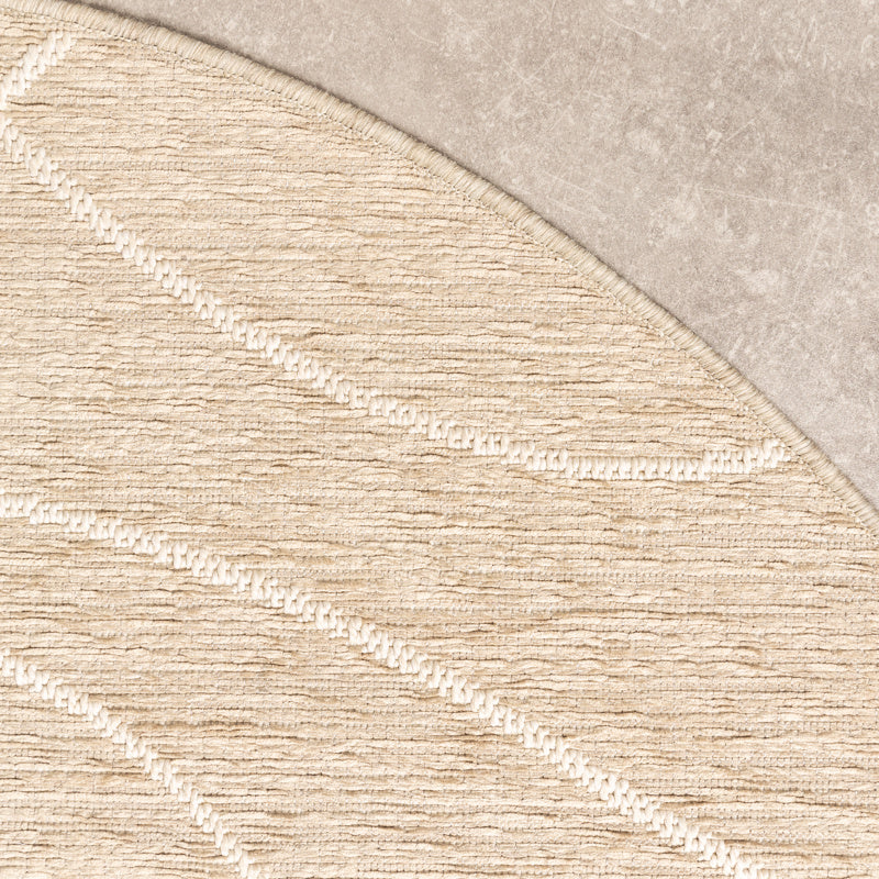 Round Modern Outdoor Rug - Porto Lines Cream