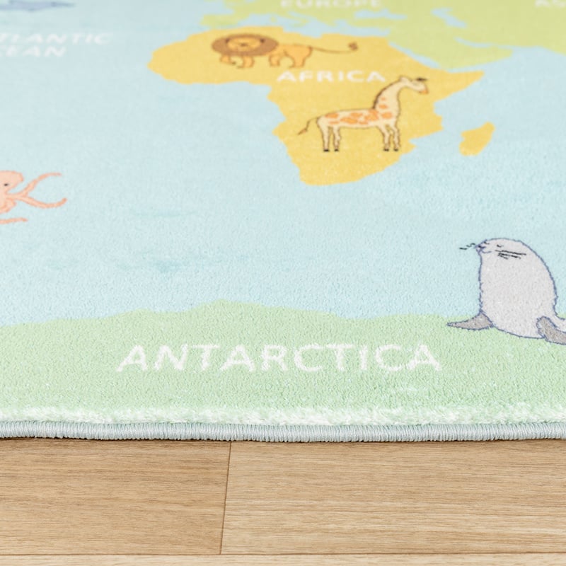 Kids Rug - Globe Light Blue