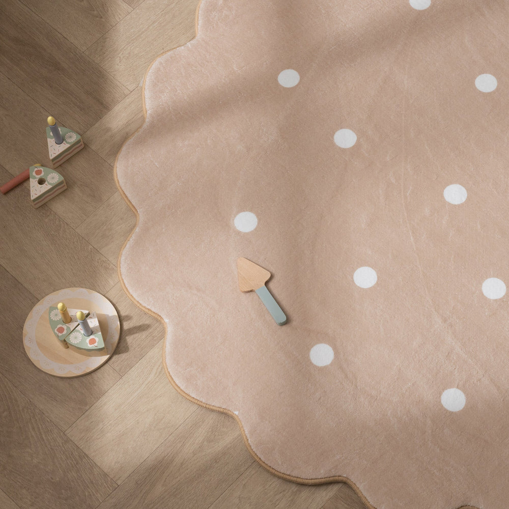 Round Kids Room Rug - Cloudy Dots Beige