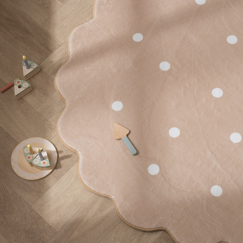 Round Kids Room Rug - Cloudy Dots Beige