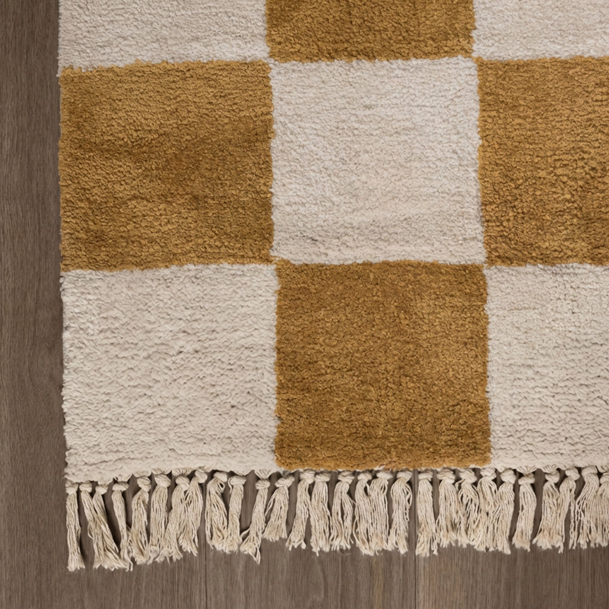 Checkerboard Rug - Blox Fringe Ochre yellow