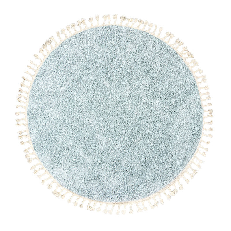 Round High Pile Rug - Lofty Fringe Light Blue