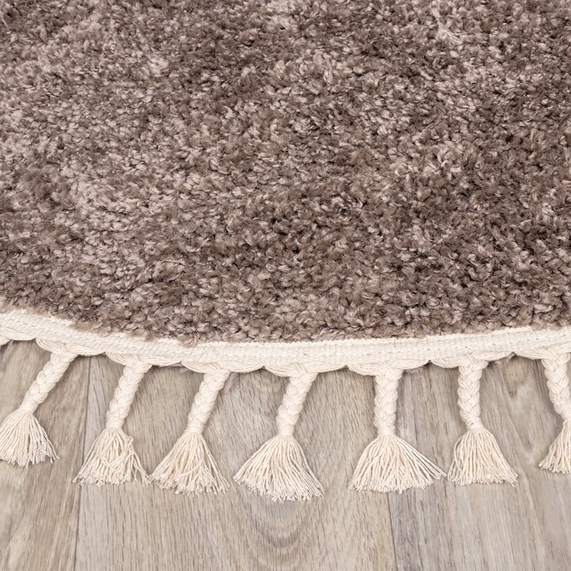 Round High Pile Rug - Lofty Fringe Taupe