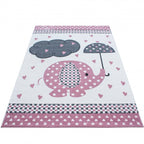Children's Floor Rug - Anna Elephant Umbrella Pink