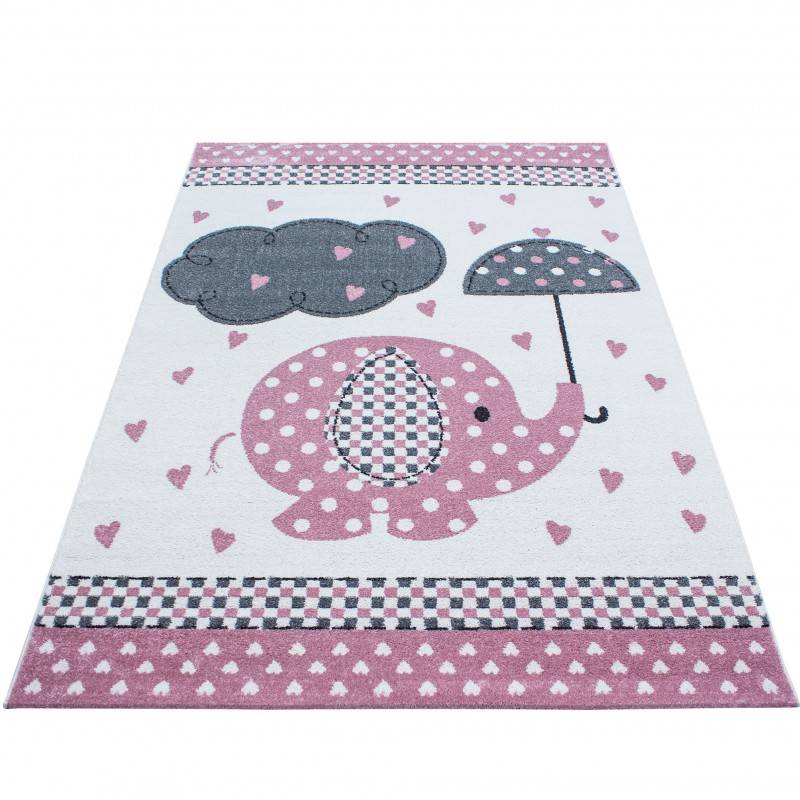 Children's Floor Rug - Anna Elephant Umbrella Pink