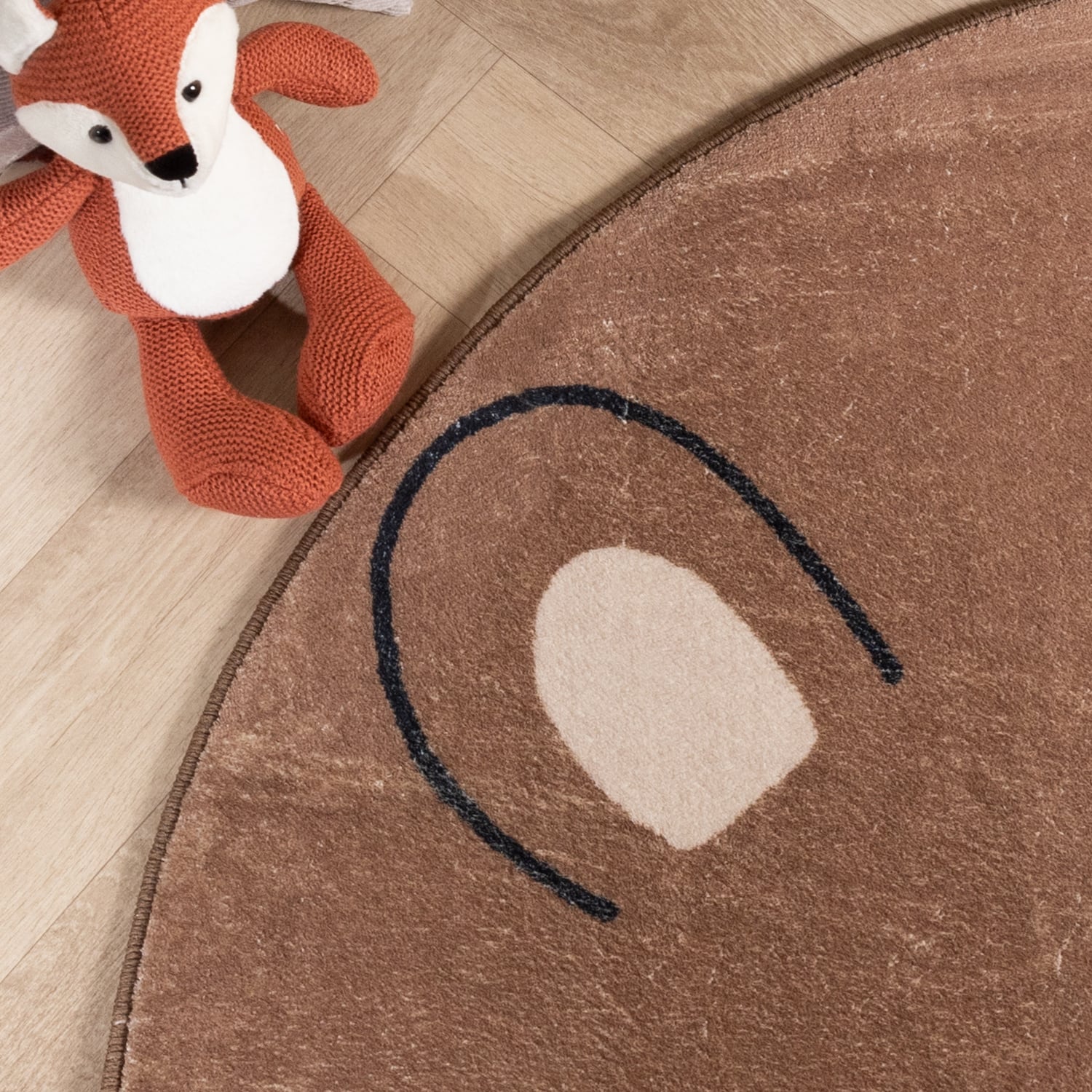 Round Washable Kids Rug - Sammy Bear Brown