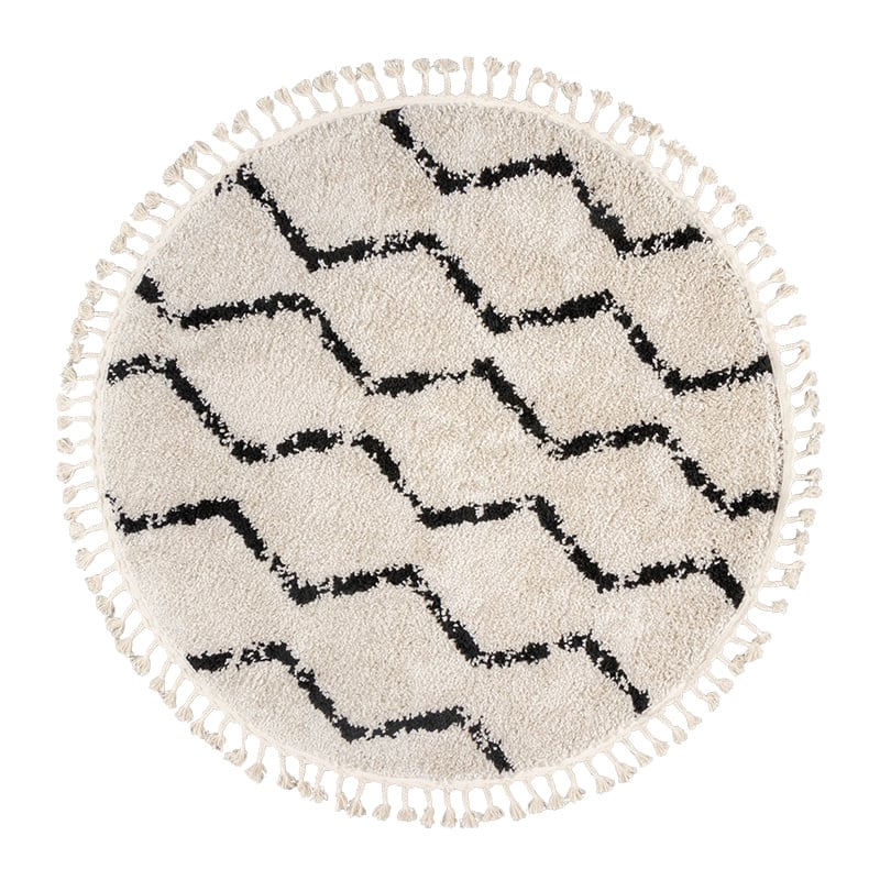 Round High-Pile Rug - Grand Wire Weave Cream/Black