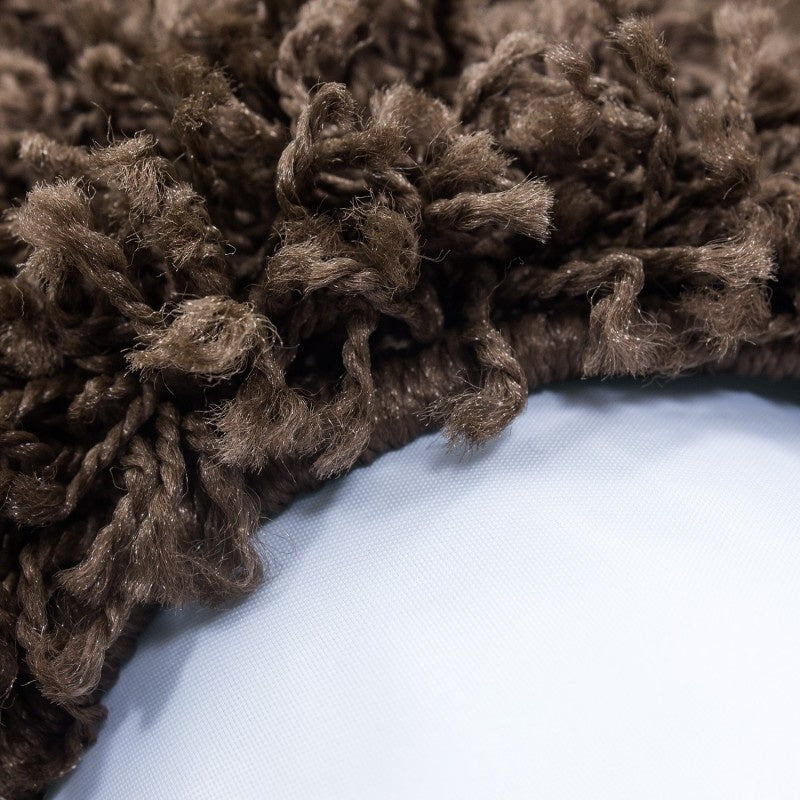 Round High-pile Floor Rug - Life Brown