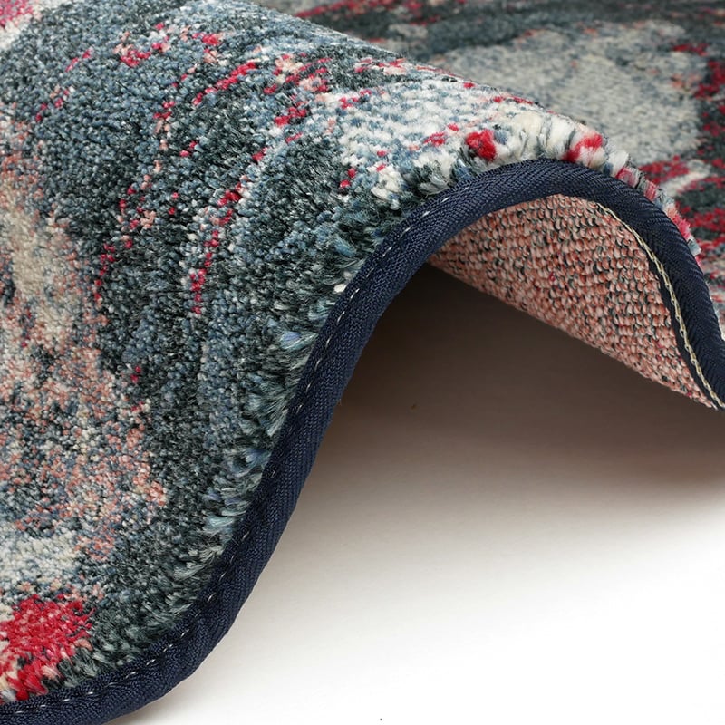 Round floral floor rug - Flores Blue/Red