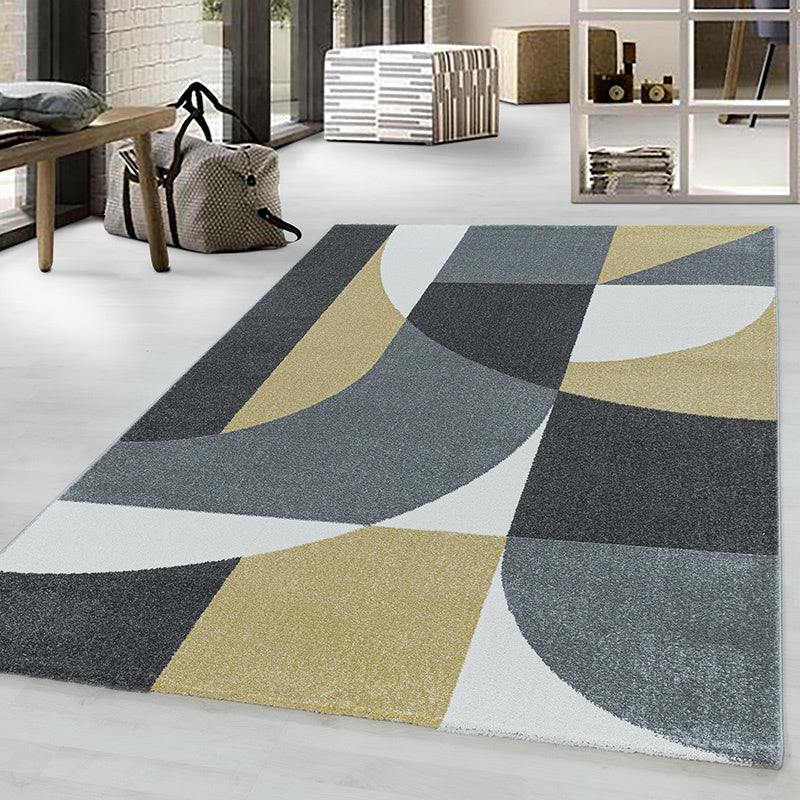 Retro floor rug - Stencil Forms Yellow/Grey