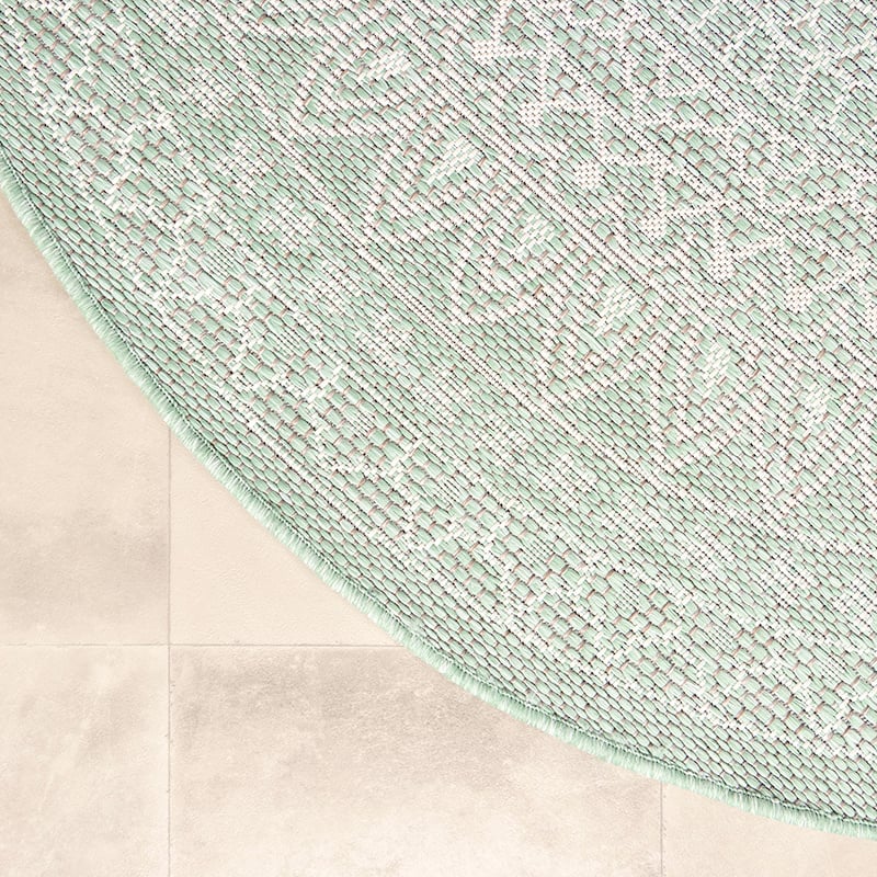 Round Outdoor Rug - Summer Azteca Mint