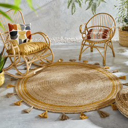Round jute floor rug - Lunaro Natural/Ochre Yellow