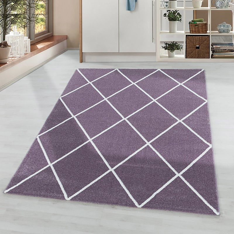 Low-pile floor rug - Smoothly Lines Purple/White
