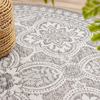 Round Outdoor Rug - Summer Oriental Light Grey
