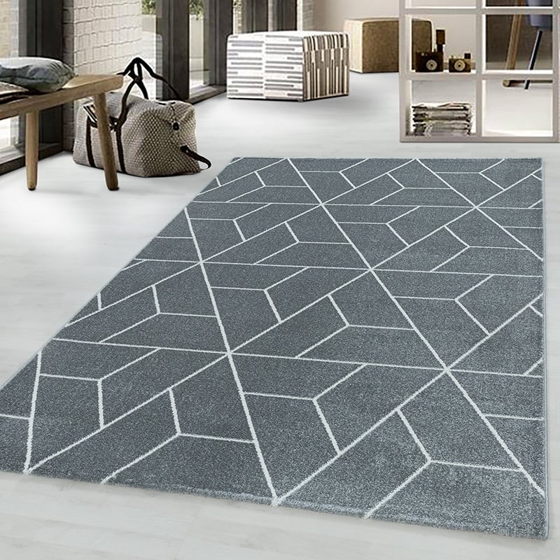 Retro Floor Rug - Stencil Triangle Grey/White