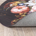 Round Floral Rug - Florine Black/Orange