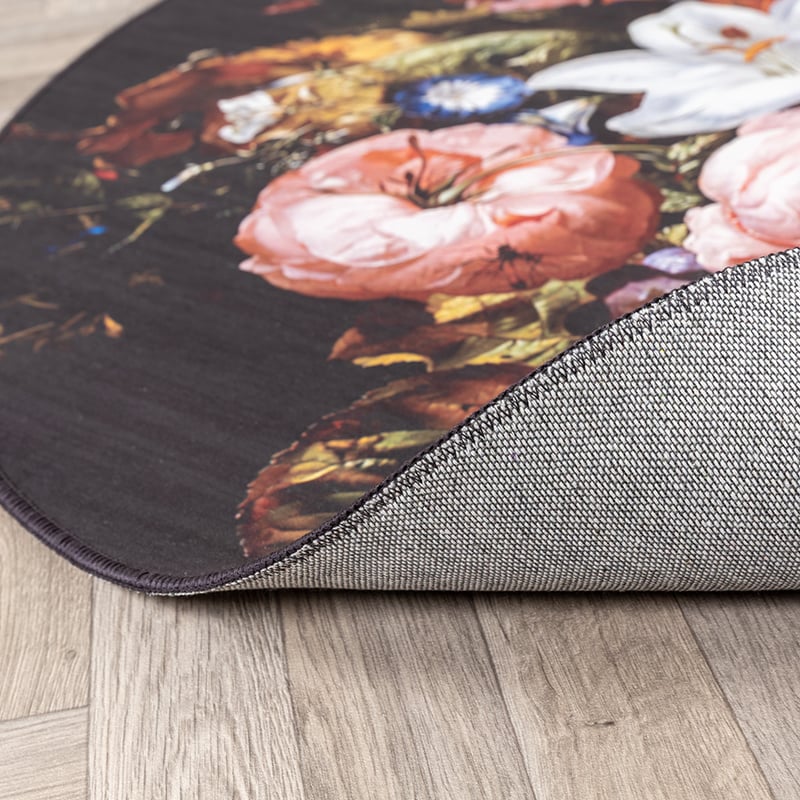 Round Floral Rug - Florine Black/Orange