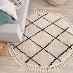 Round High Pile Rug - Grand Lines Weave Cream/Black