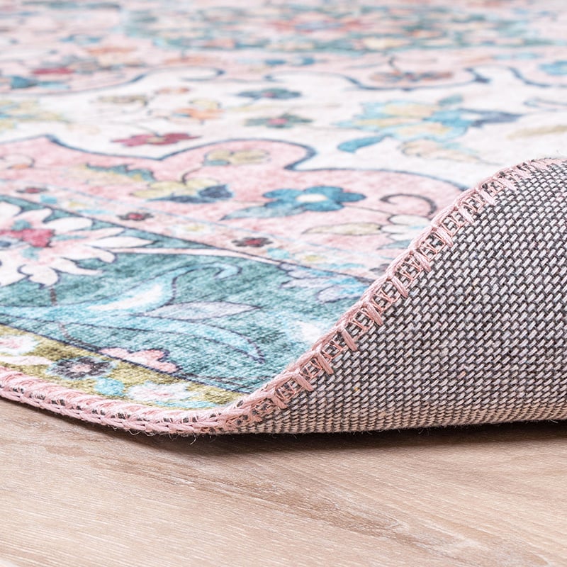 Round Vintage Rug - Lily Oriental Blue/Pink