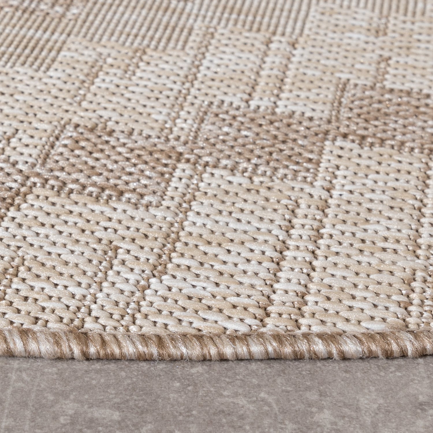 Round Jute Outdoor Rug - Atlas Diamond Brown/Cream