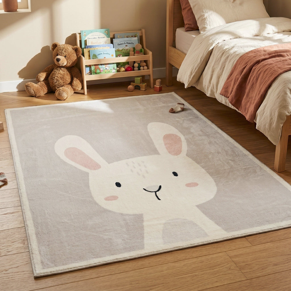 Washable Kids Rug- - Simba Bunny White