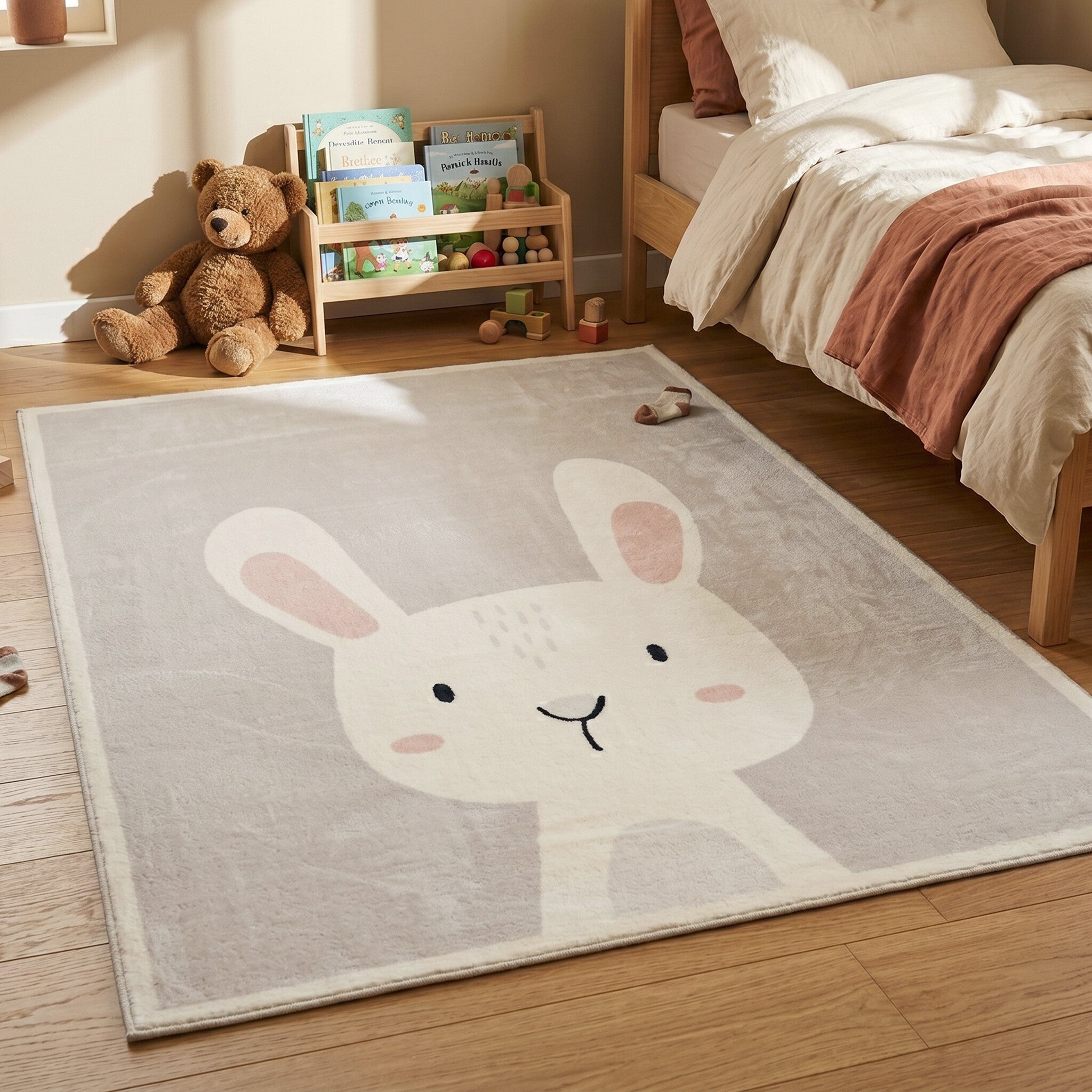 Washable Kids Rug- - Simba Bunny White