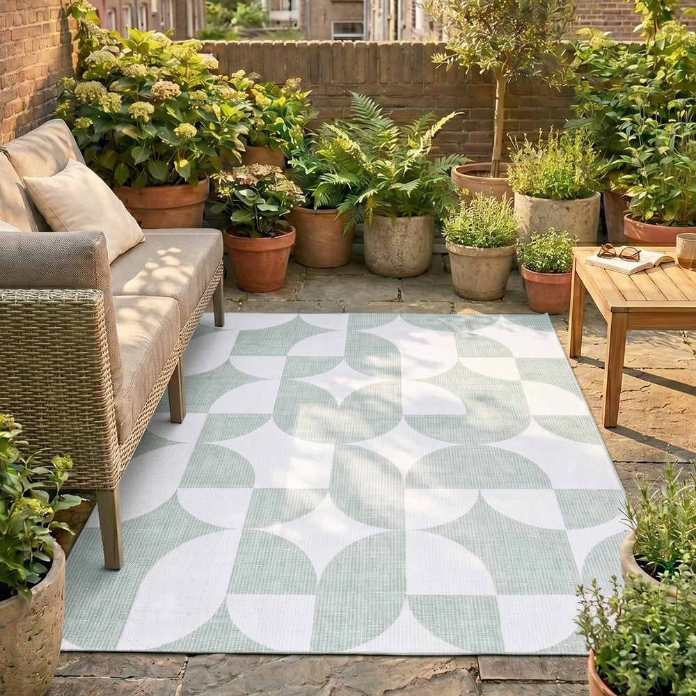 Abstract Outdoor Rug - Groovy Tiles Green