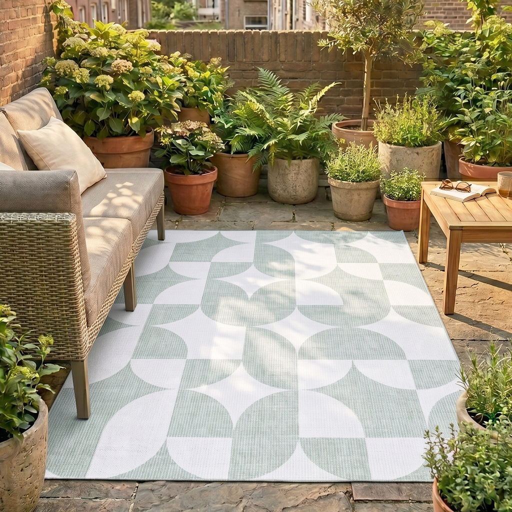 Abstract Outdoor Rug - Groovy Tiles Green