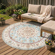 Round Vintage Outdoor Rug - Santo Medallion Light Blue