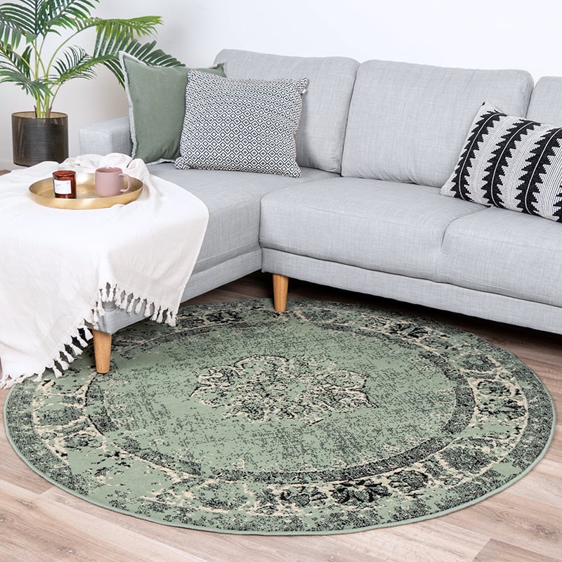 Round Vintage Rug - Wonder Green/Black