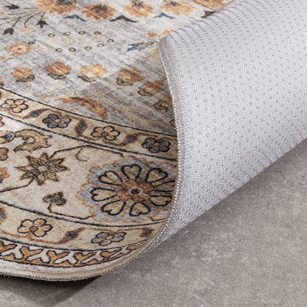 Round Vintage Outdoor Rug - Santo Flora Light Grey