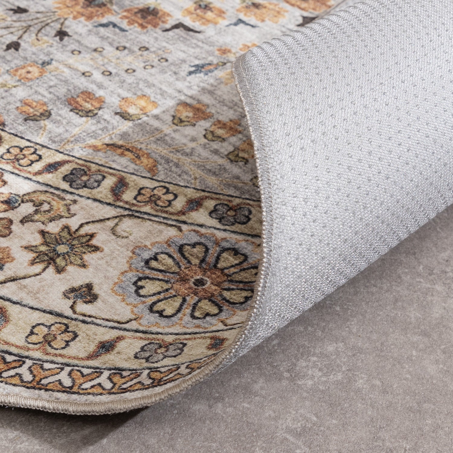 Round Vintage Outdoor Rug - Santo Flora Light Grey