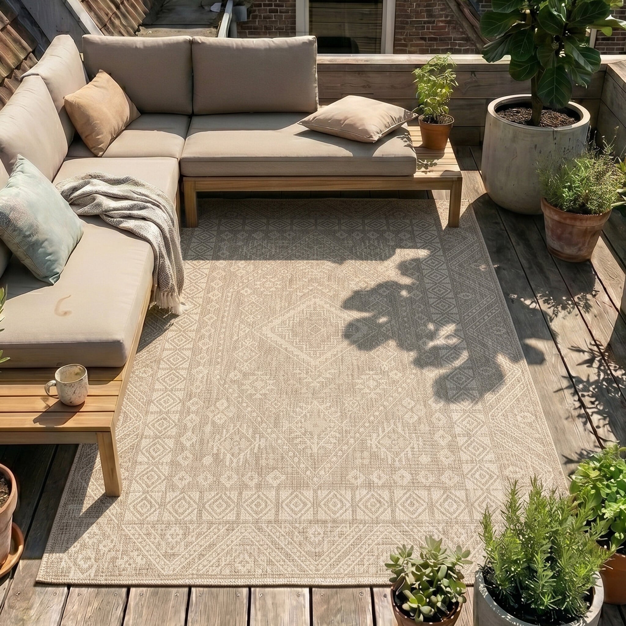 Jute Outdoor Rug - Atlas Aztec Brown/Cream