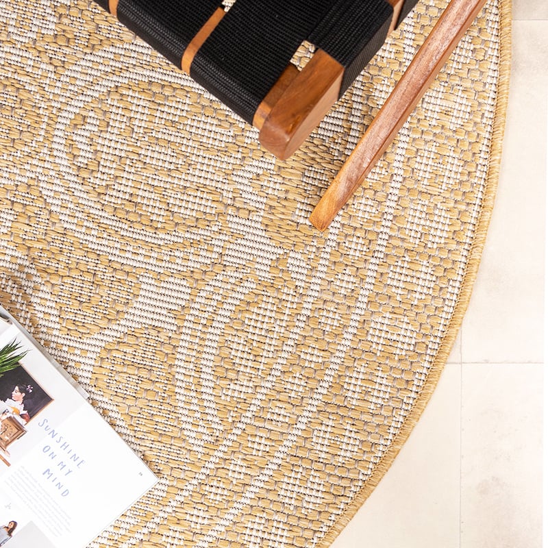 Round Outdoor Rug - Summer Oriental Yellow