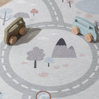 Round Play Rug Car - Rocky Ride White