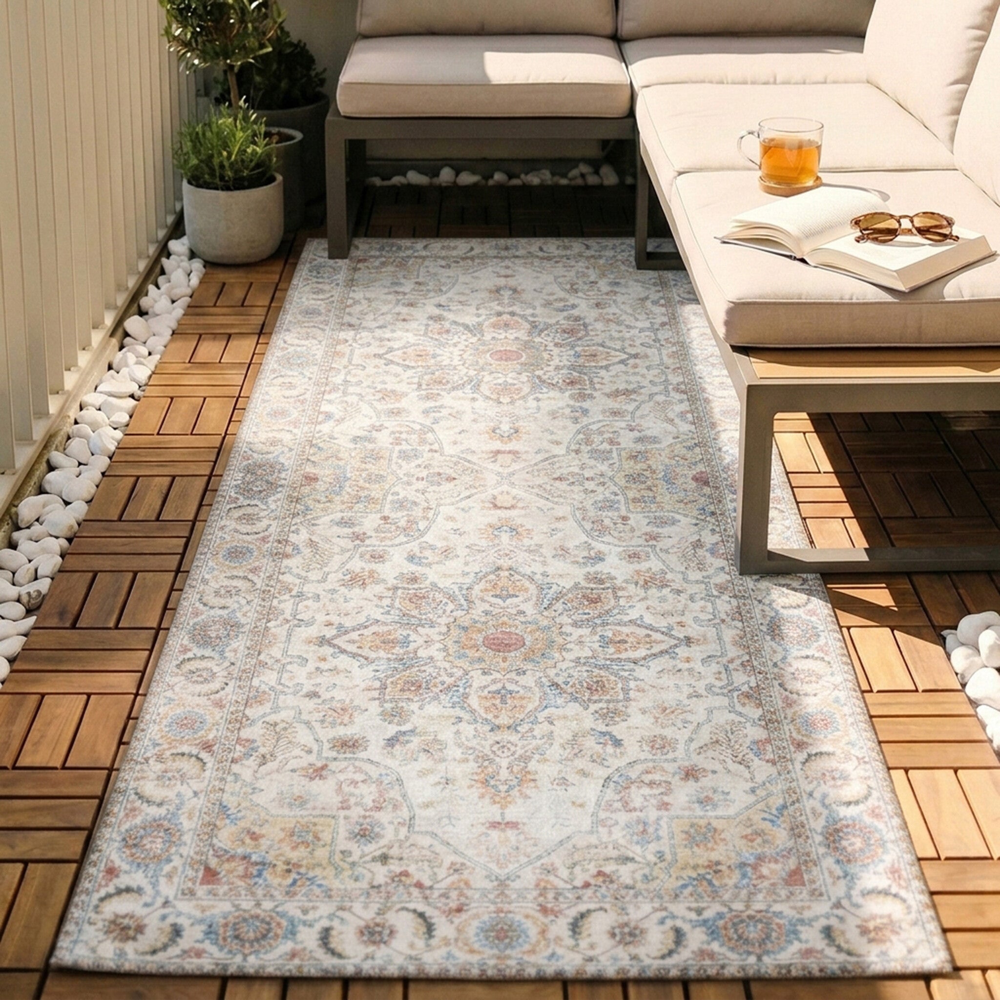 Washable Runner - Domingo Mandala White