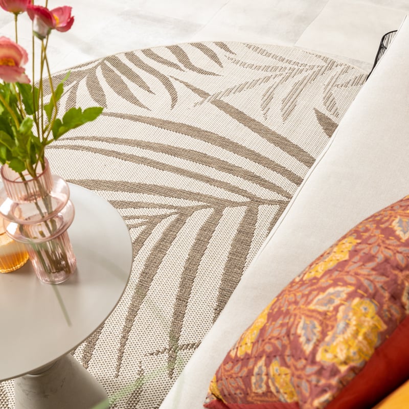 Round Jute Outdoor Rug - Nomad Leaves Cream