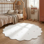 Round Kids Room Rug - Cloudy Dots White