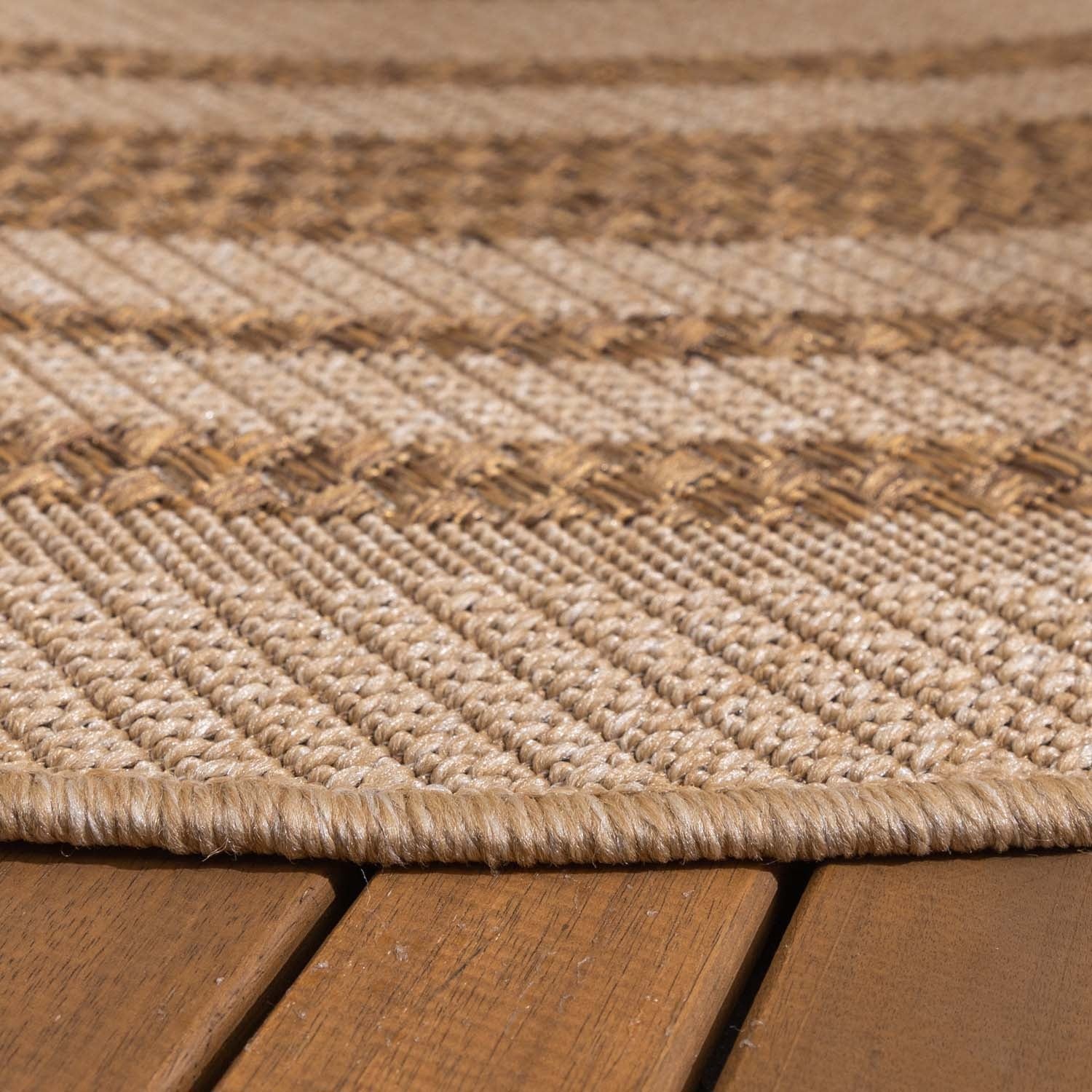 Round Jute Outdoor Rug - Mavi Border Cream/Brown