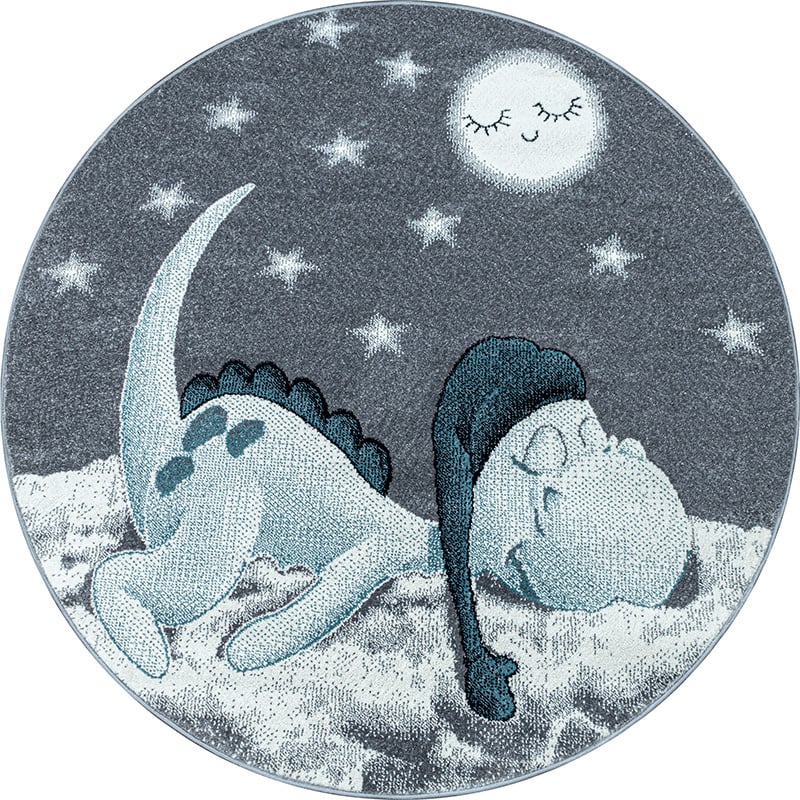 Round Children's Floor Rug - Bambi Dino Blue