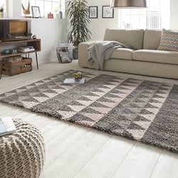 High-pile floor rug - Allure Triangle Grey/Pink