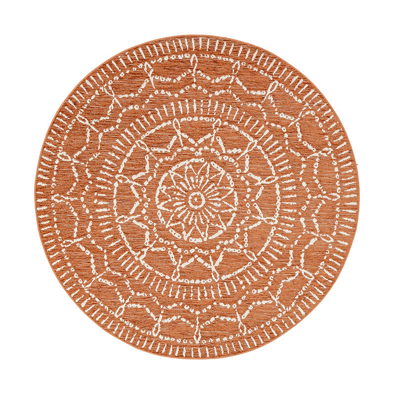 Round Modern Outdoor Rug - Porto Aztec Terracotta