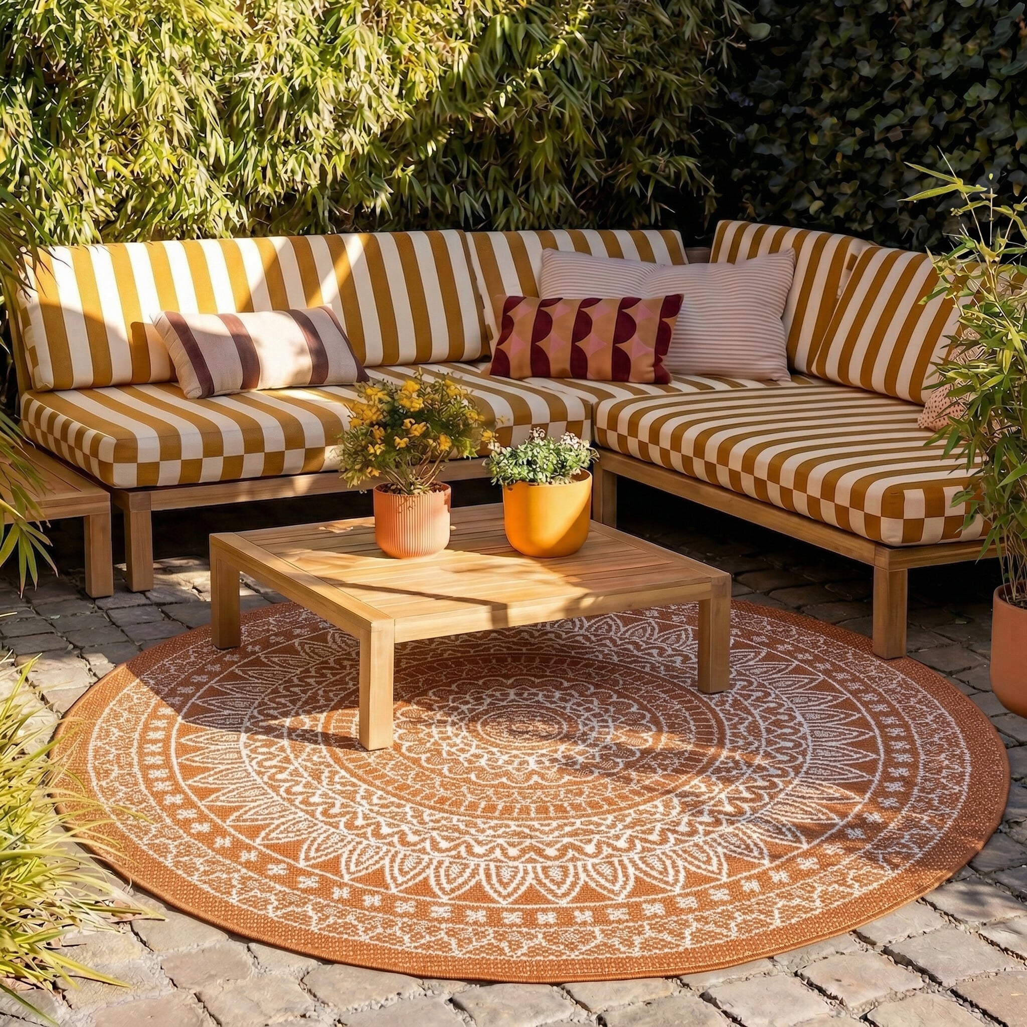 Round Outdoor Rug - Summer Azteca Terra