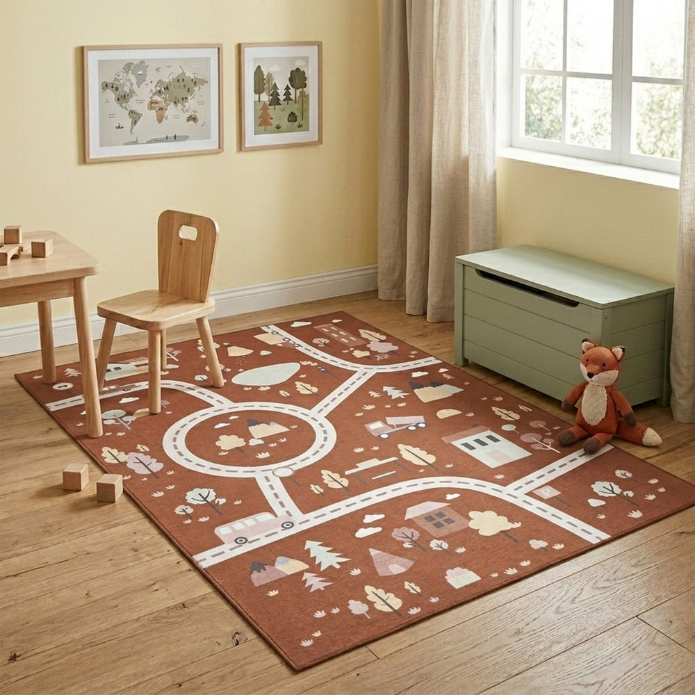 Car Play Rug - Rocky Ride Terracotta