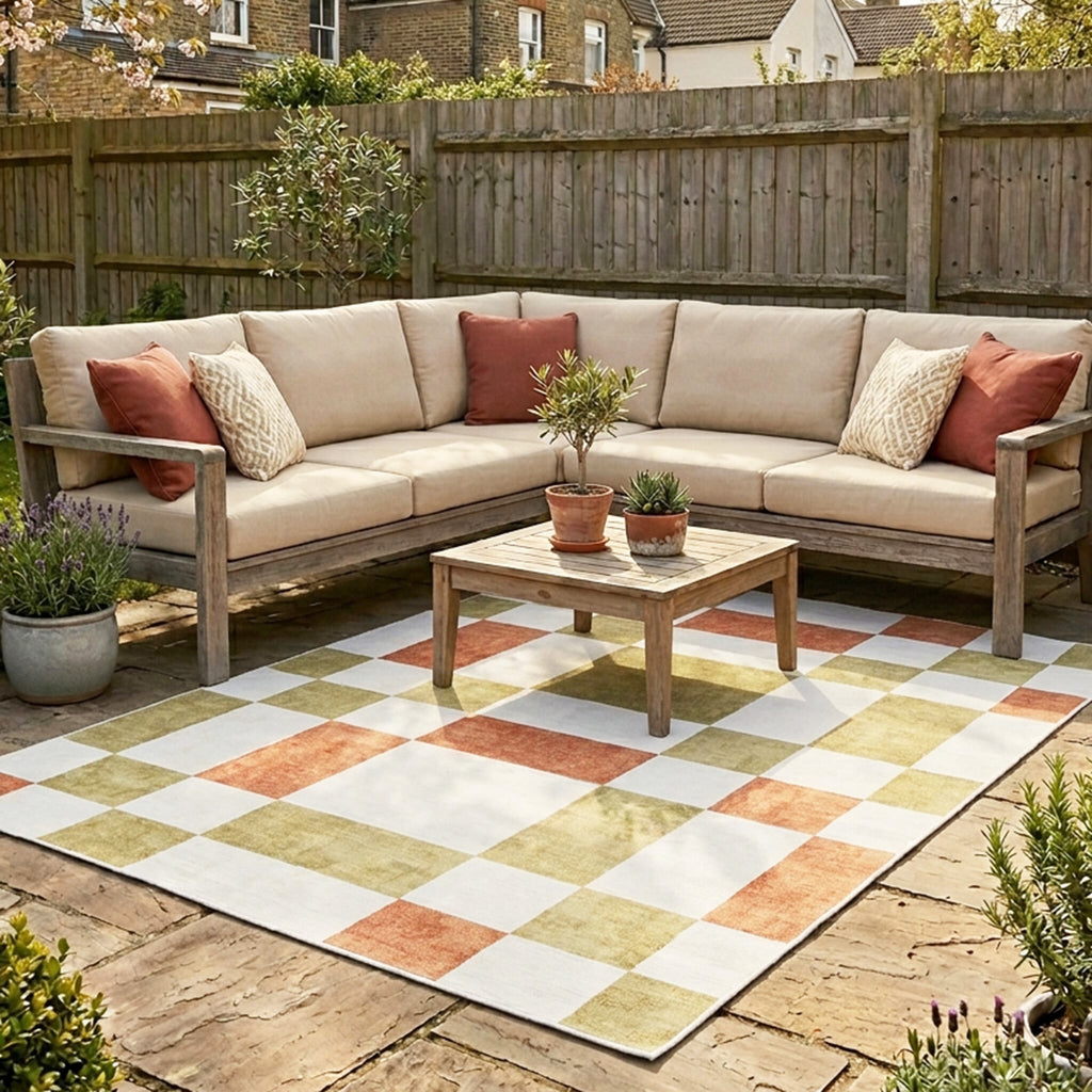 Retro Indoor Outdoor Rug - Pop Cubes Terracotta
