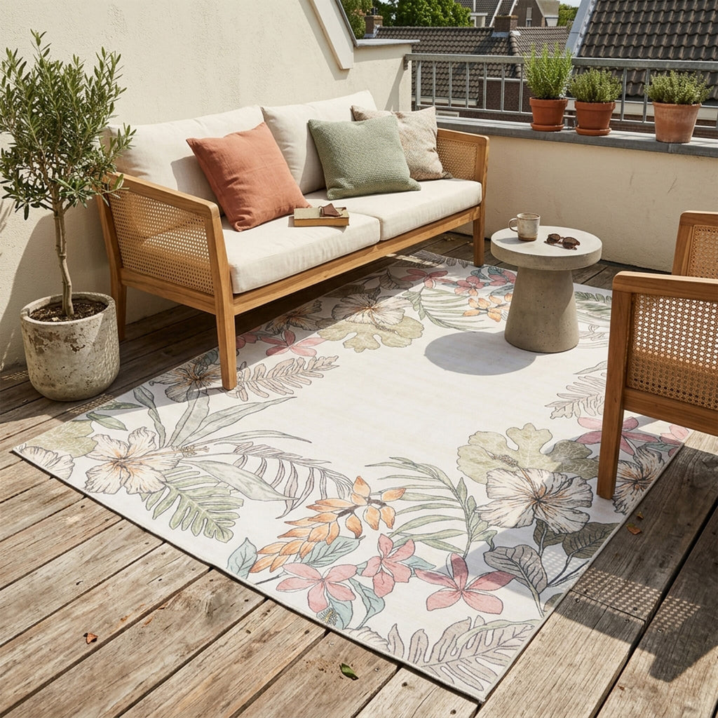 Outdoor rug flowers - Poppy Cream