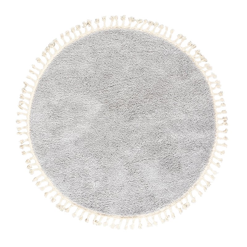Round High Pile Rug - Lofty Fringe Light Grey