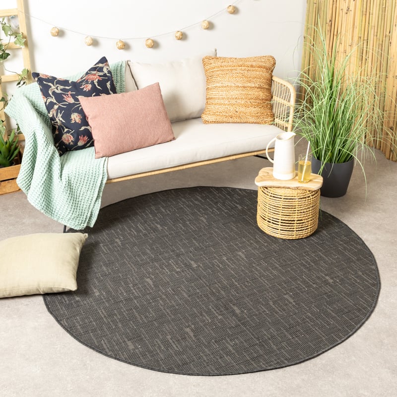 Round Outdoor Rug - Malta Melange Black