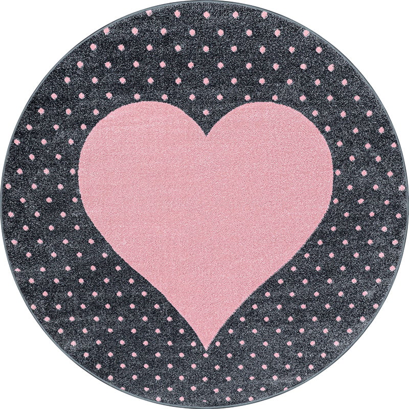 Round Children's Floor Rug - Bambi Heart Pink