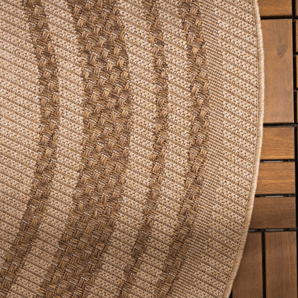 Round Jute Outdoor Rug - Mavi Border Cream/Brown